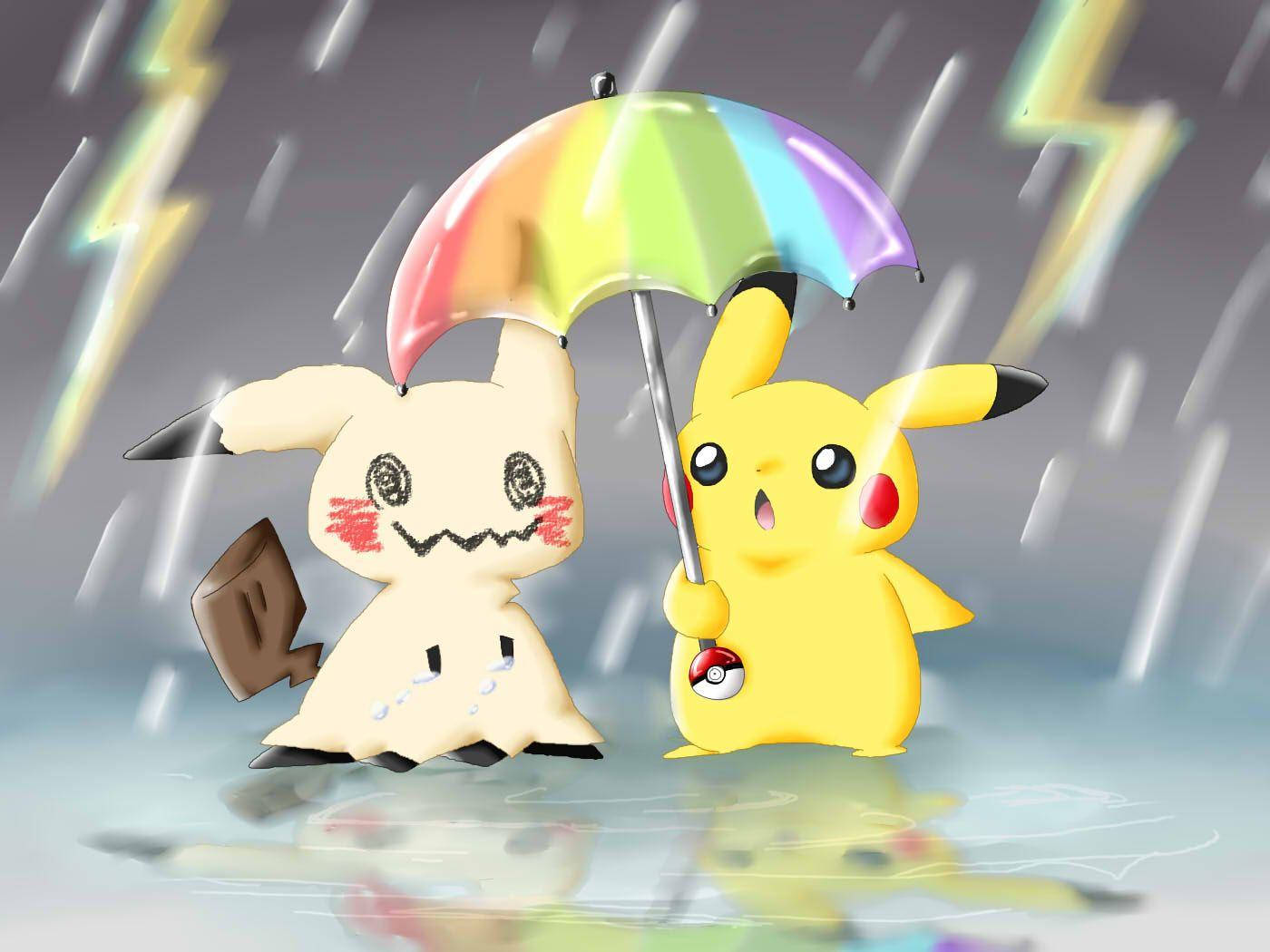 Pikachu And Pikachu In The Rain Wallpaper