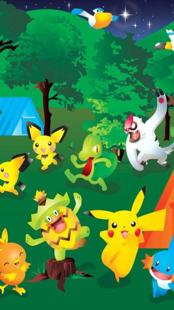 Pikachu Camping With Friends Pokemon Iphone Wallpaper