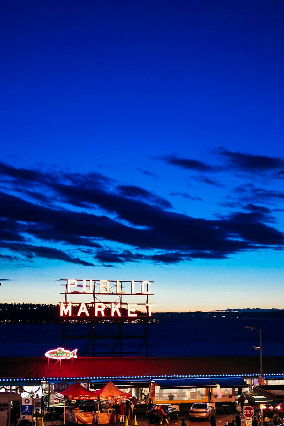 Pike Place Market Dark Blue Sky Wallpaper