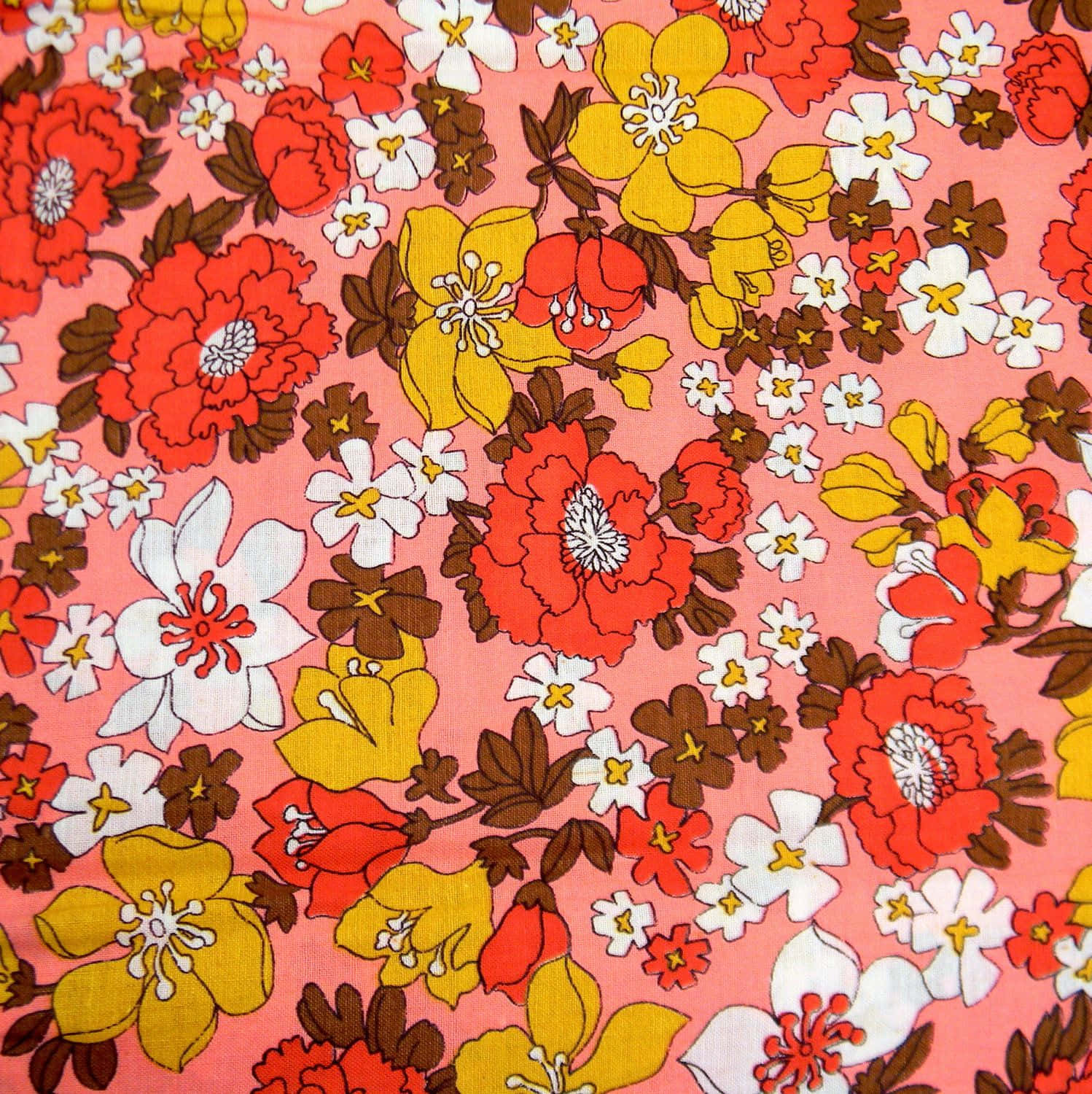 Pink 70s Floral Fabric Wallpaper