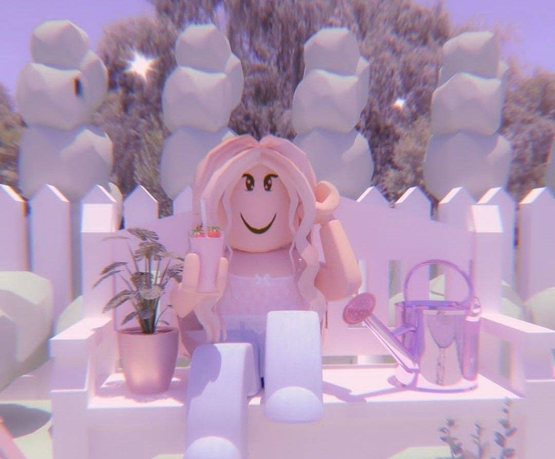 Pink Aesthetic Roblox Girl On A Bench Wallpaper
