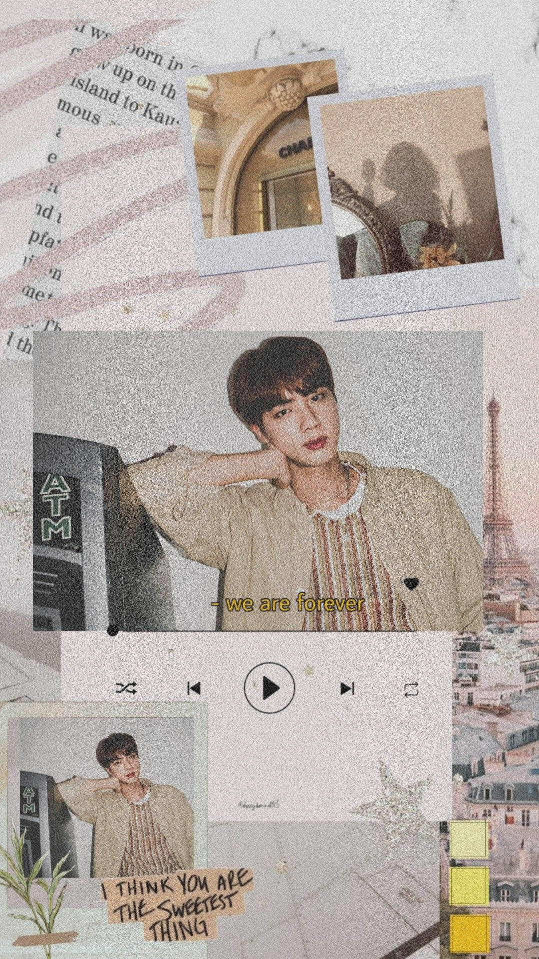 Pink And Beige Bts Jin Aesthetic Wallpaper