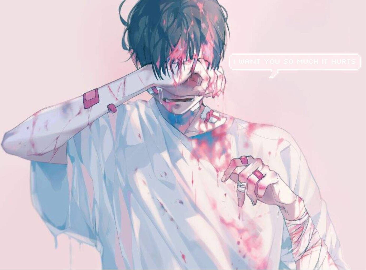 Pink Anime Boy Sad Aesthetic Wallpaper