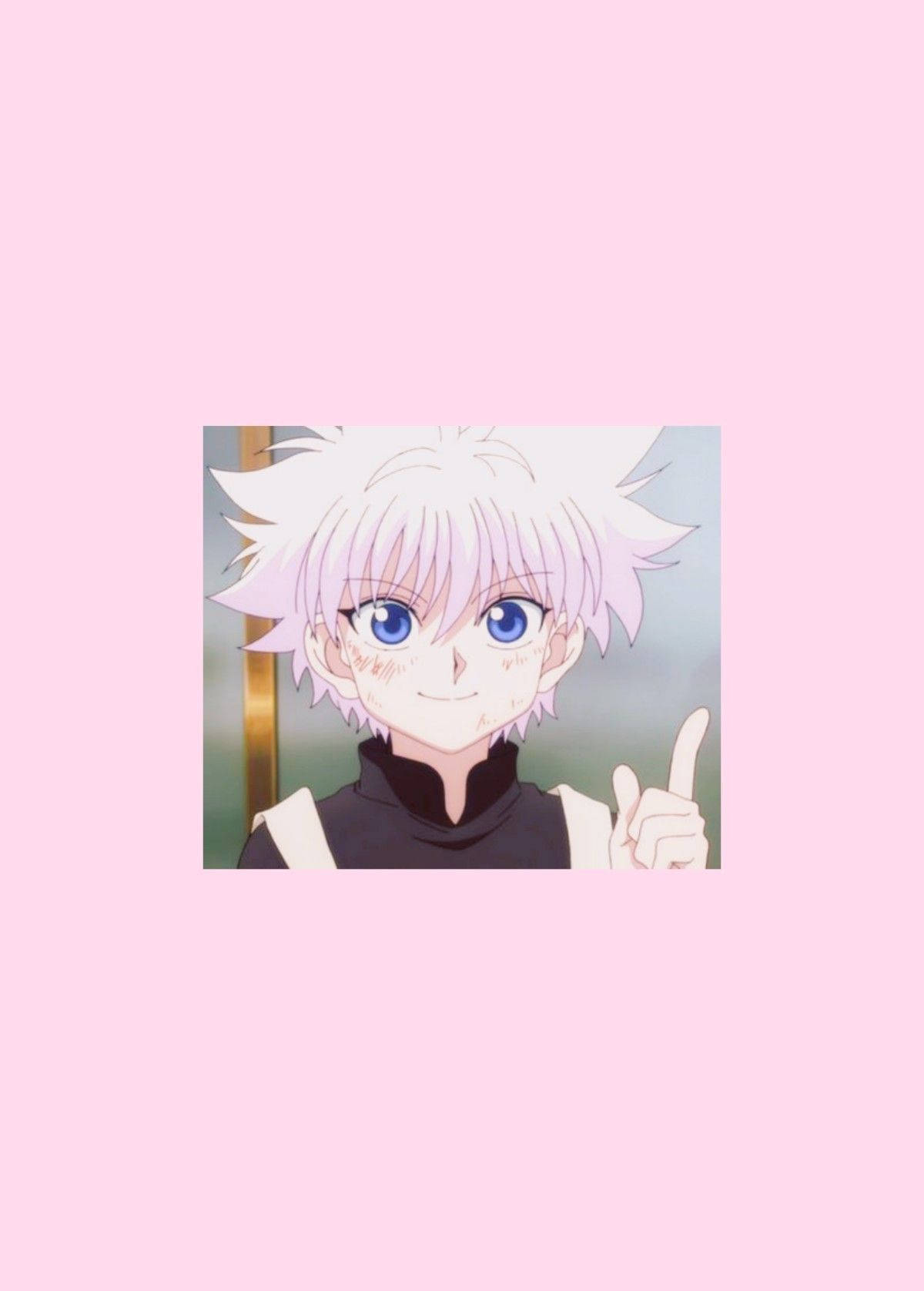 Pink Background With Smiling Killua Aesthetic Wallpaper