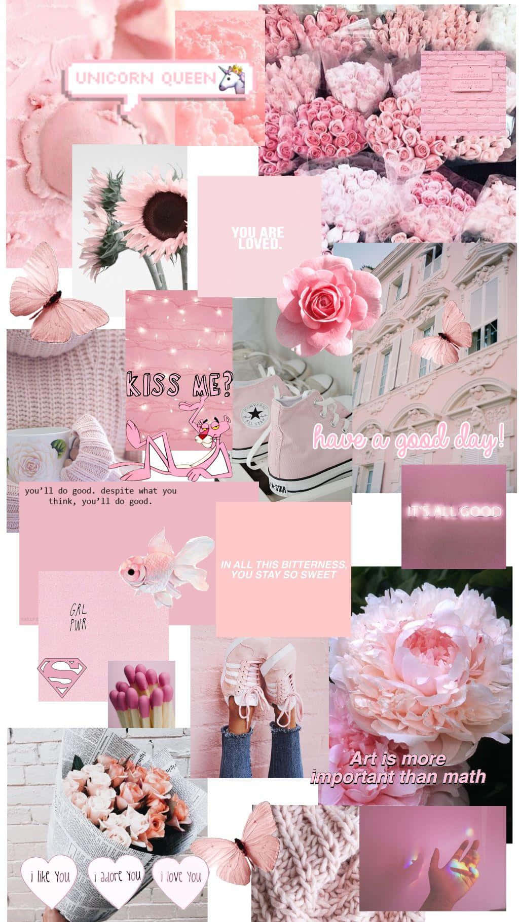 Pink Collage Floral Aesthetic Background Wallpaper