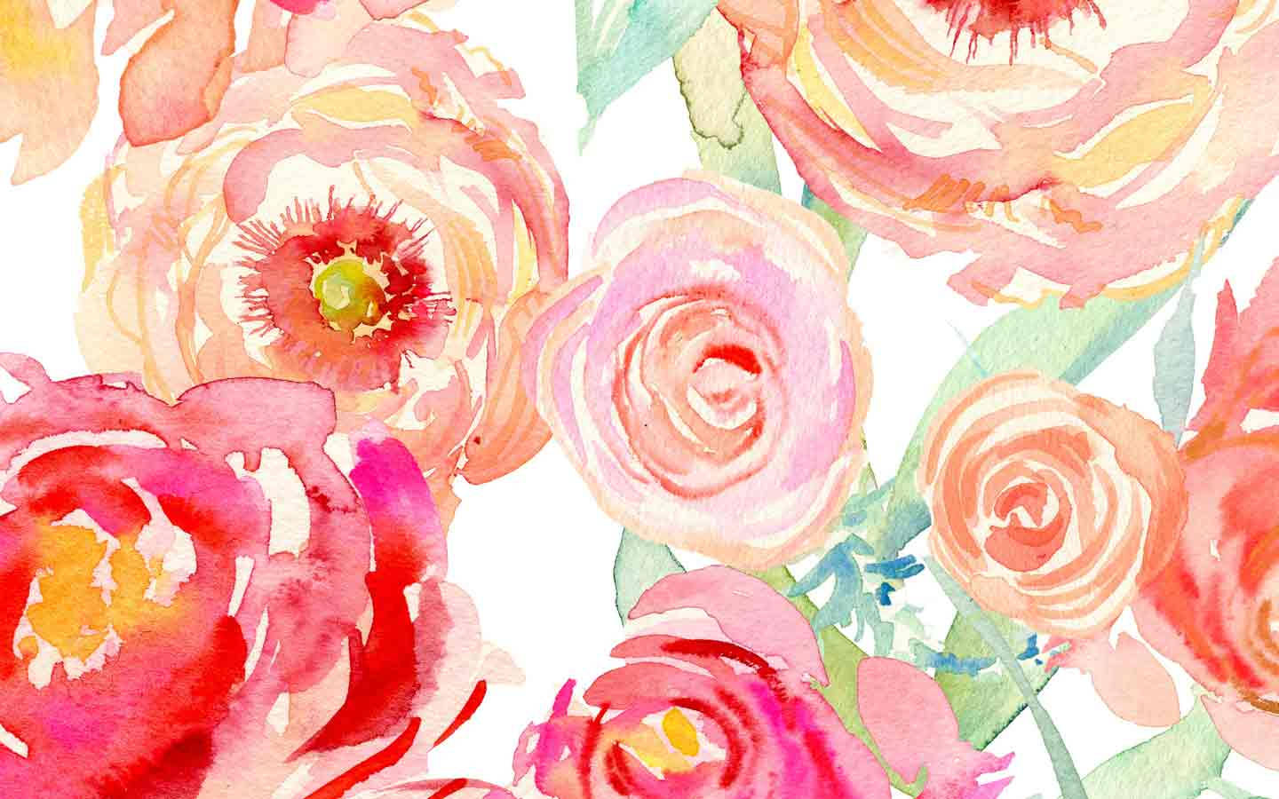 Pink Flowers Watercolor Art Wallpaper