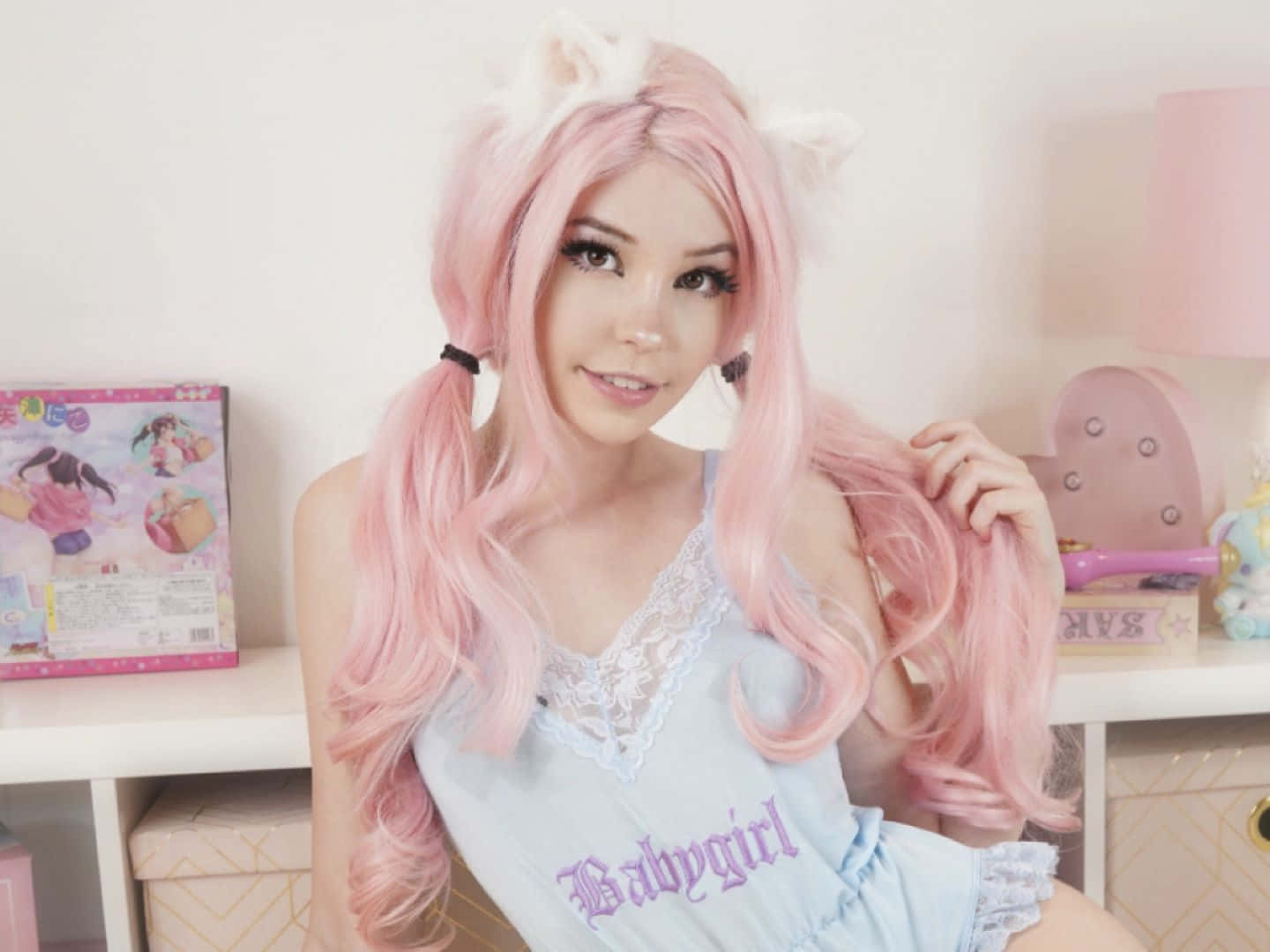 Pink Haired Cosplayerwith Cat Ears Wallpaper