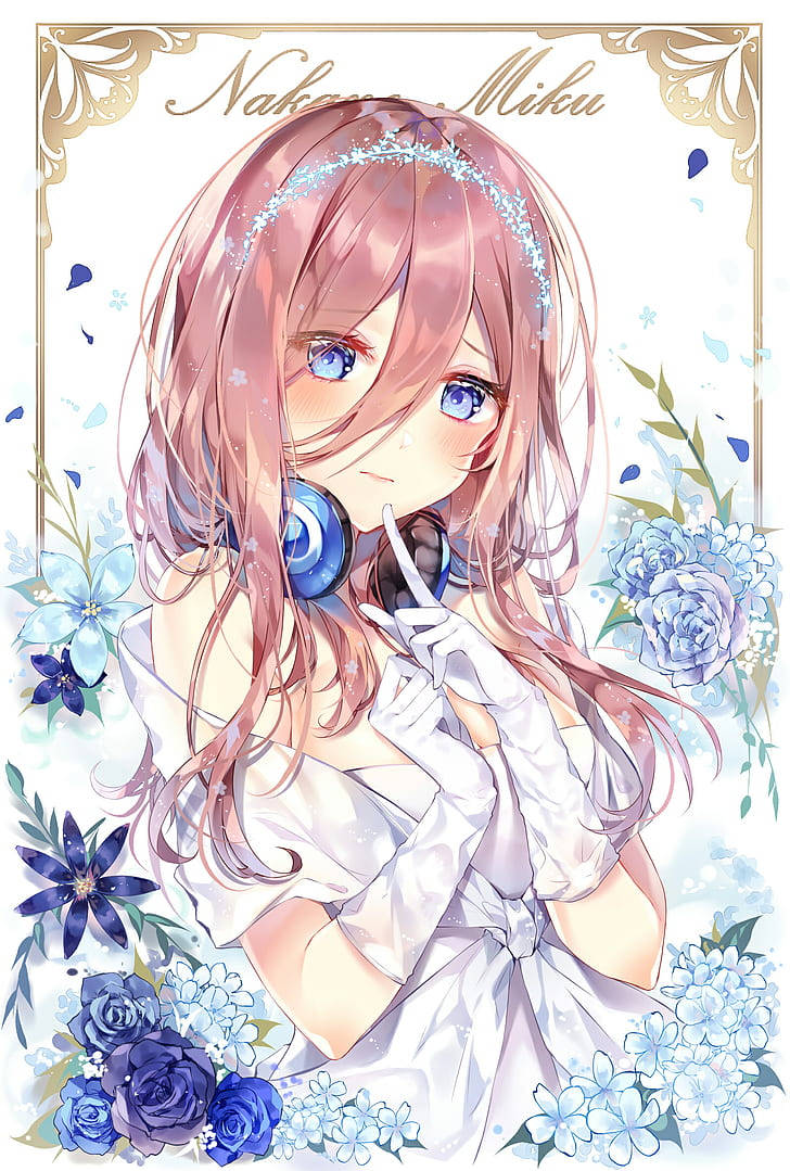 Pink-haired Girl With Blue Flowers Iphone Wallpaper
