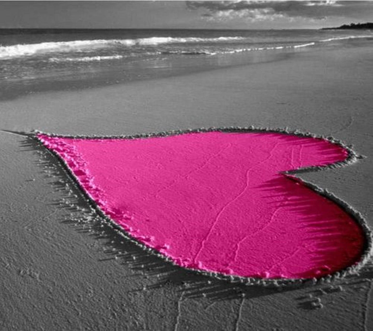 Pink Heart By The Beach Wallpaper