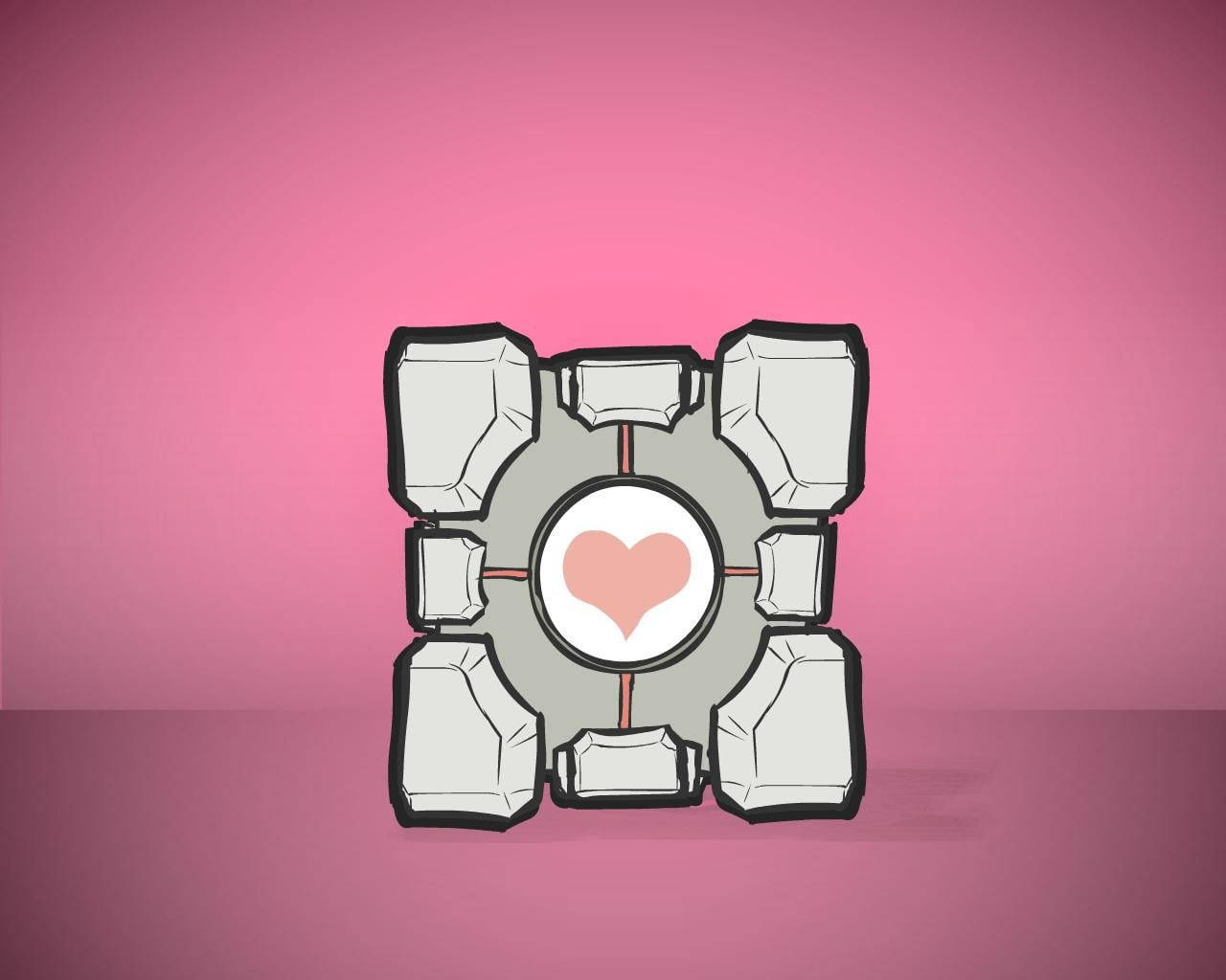 Pink Heart Companion Cube Wallpaper