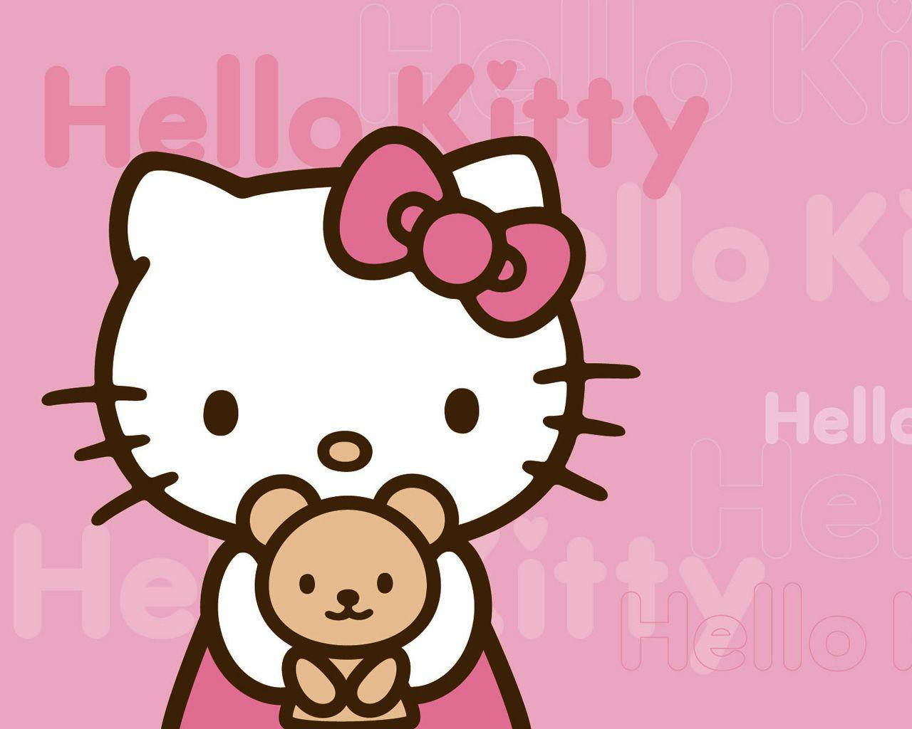 Pink Hello Kitty With Teddy Bear Wallpaper