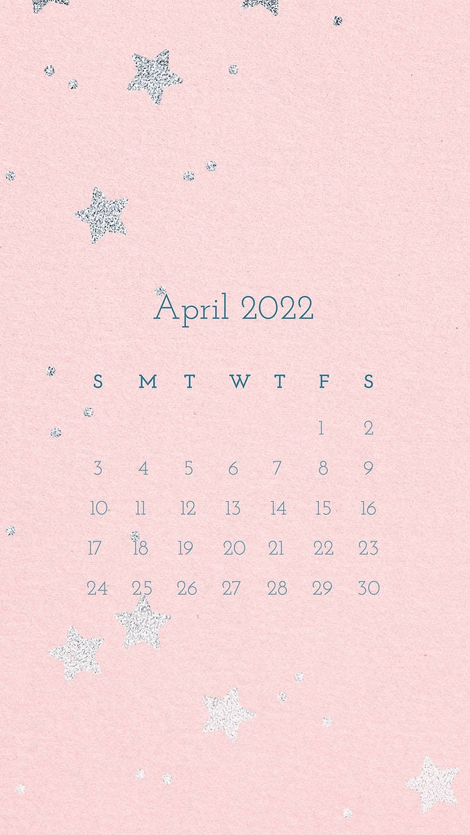 Pink Silver Stars April 2022 Calendar Wallpaper