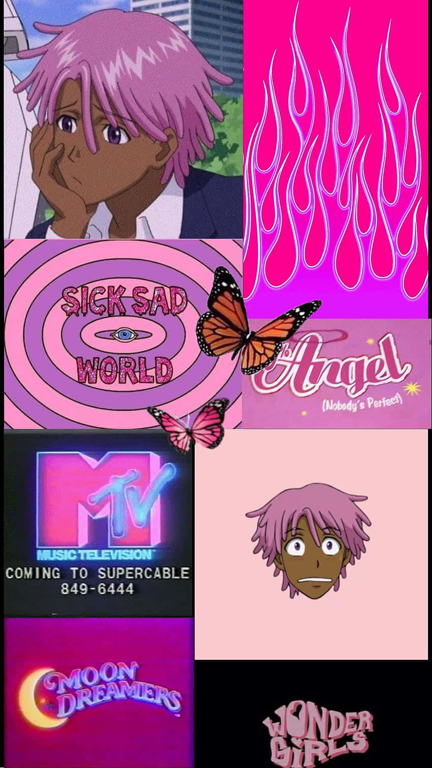 Pink Themed 90s Anime Aesthetic Collage Wallpaper