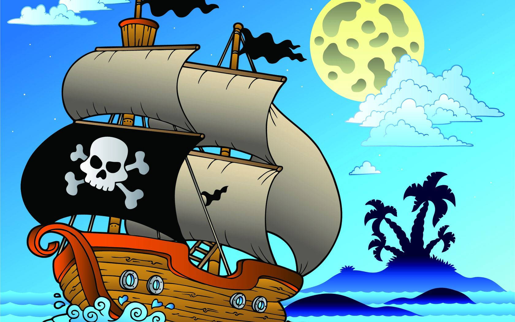 Pirate Ship Cartoon Art Wallpaper