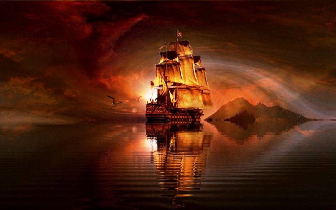 Pirate Ship Digital Art Wallpaper
