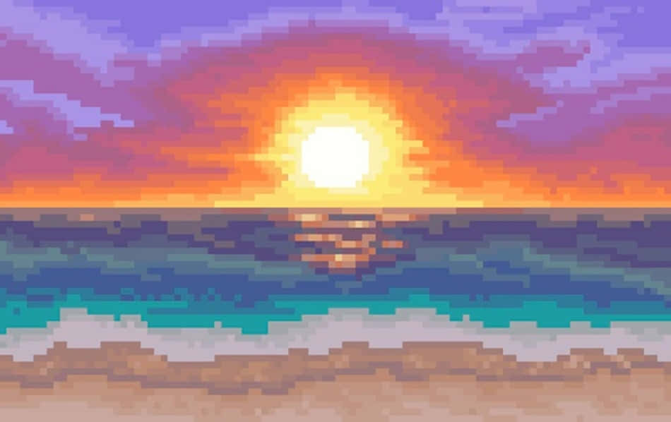 Pixel Beach Sunset Sky Wallpaper