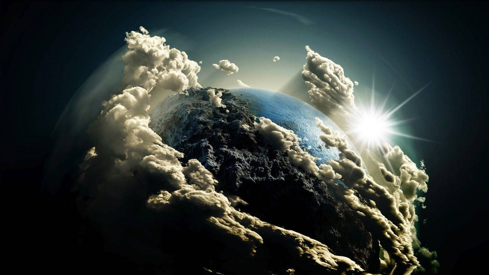 Planet Earth Cloud Enveloped Wallpaper