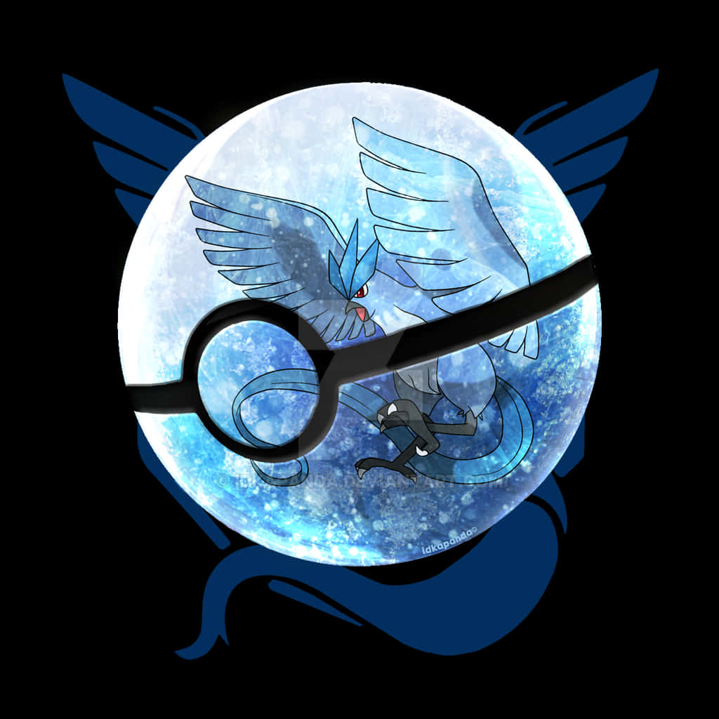 Pokemon Ball With A Blue And White Bird Flying Wallpaper