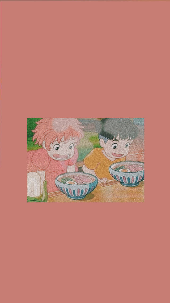 Ponyo And Sosuke Enjoying Ramen Together Wallpaper