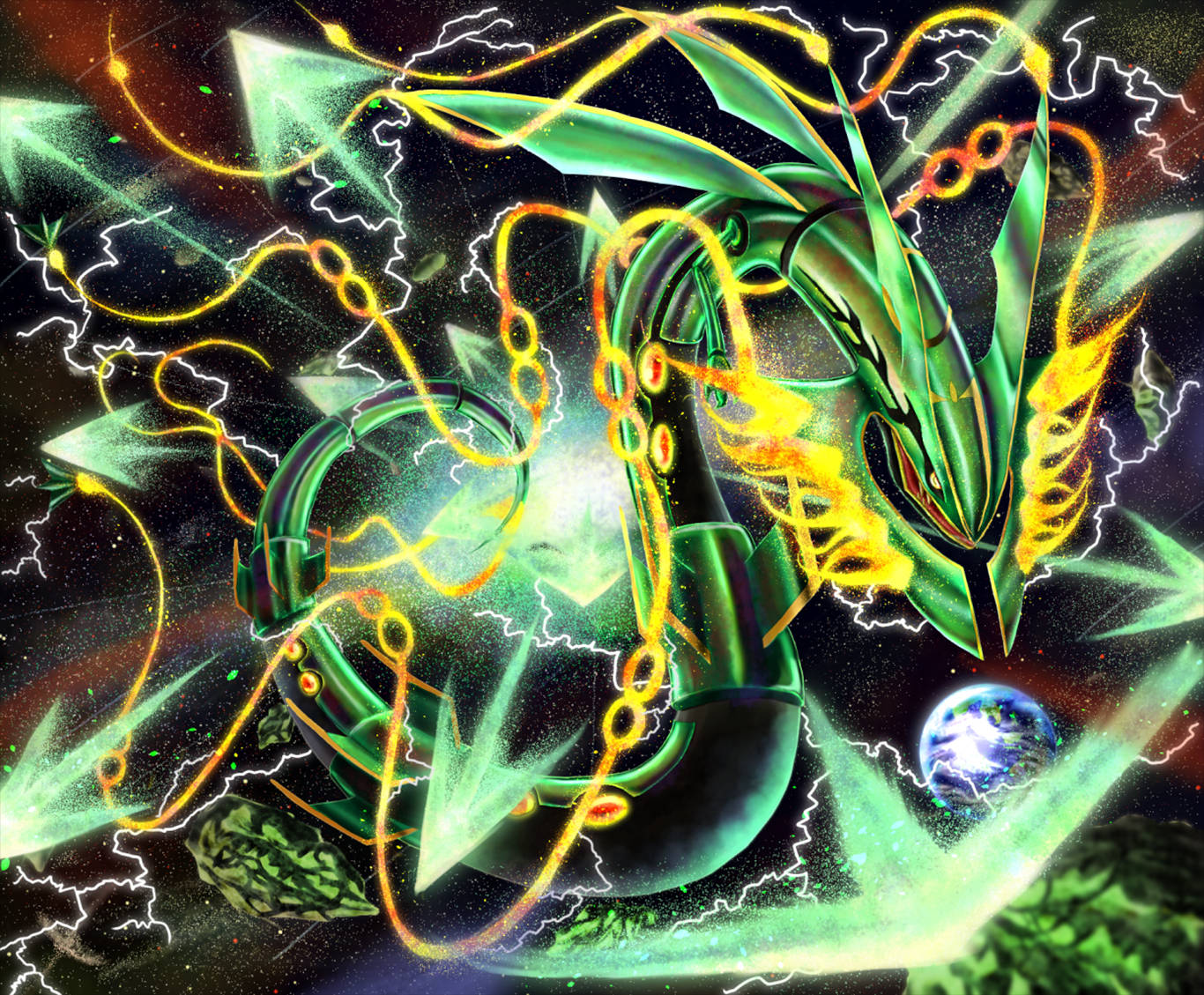 Powerful Green Rayquaza In Space Wallpaper