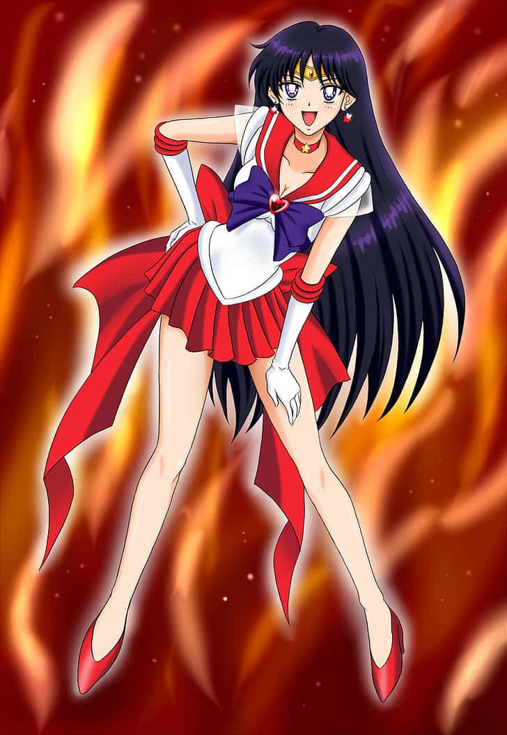 Powerful Sailor Mars Engaged In Battle Wallpaper