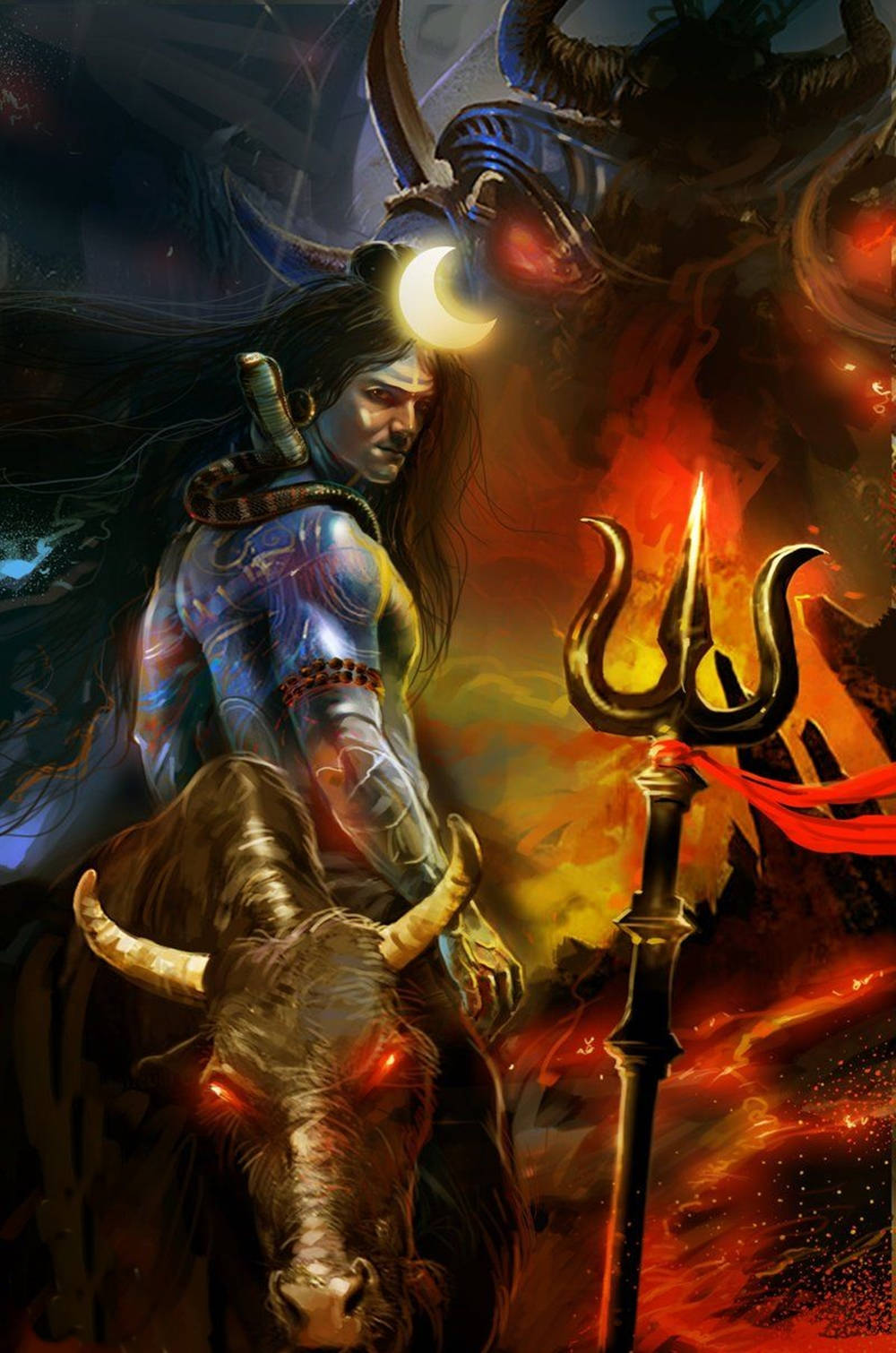 Powerful Shiv Tandav Dance - Lord Shiva With Bull And Trident Wallpaper