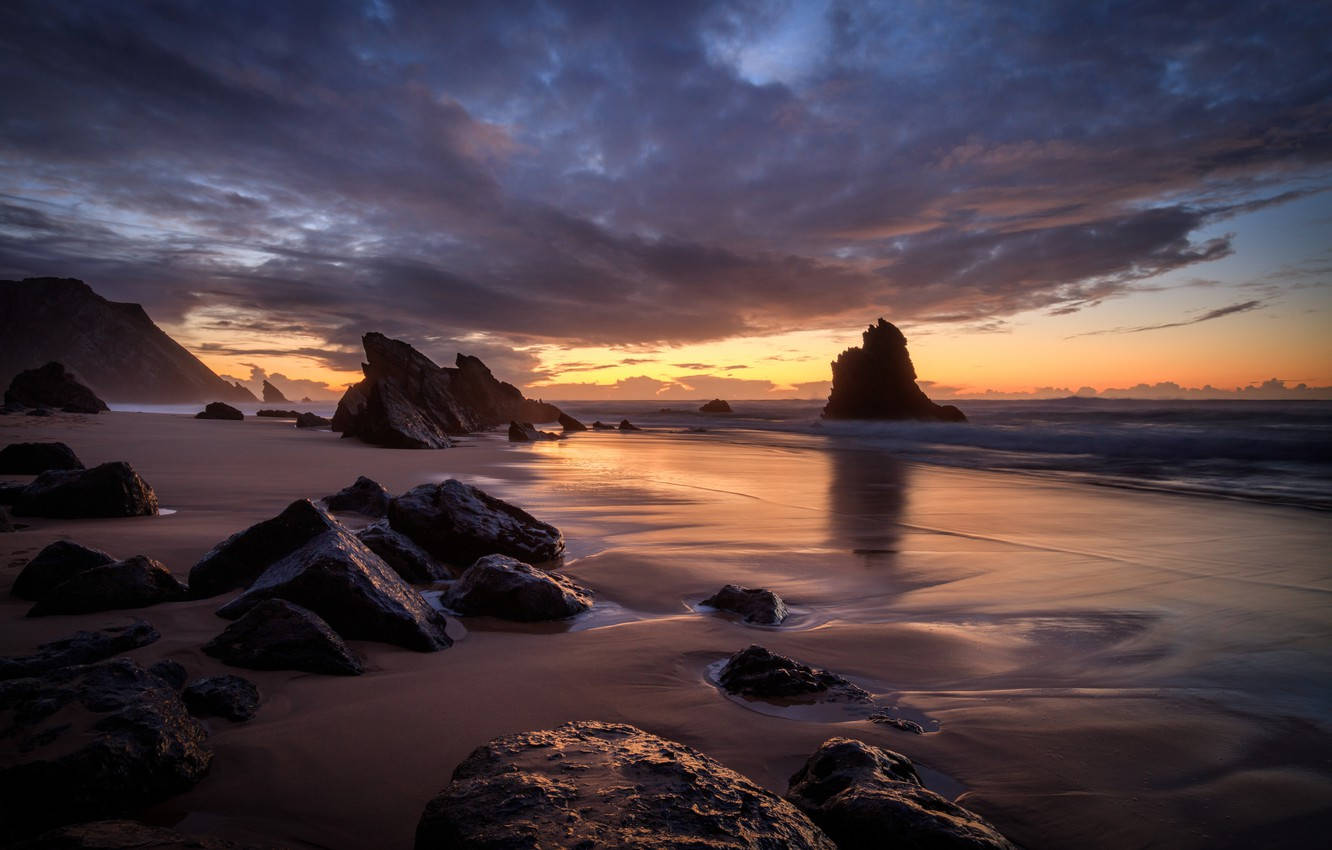 Praia Da Adraga In Sintra Sunset Wallpaper