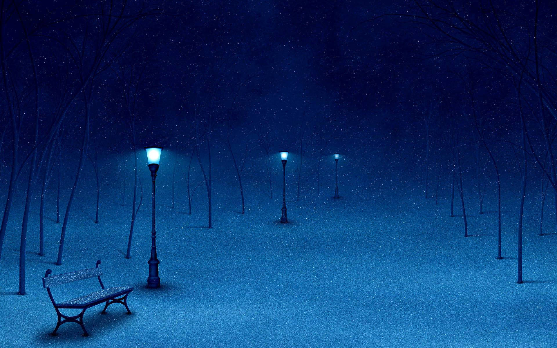 Pretty Blue Snowy Quiet Night Wallpaper