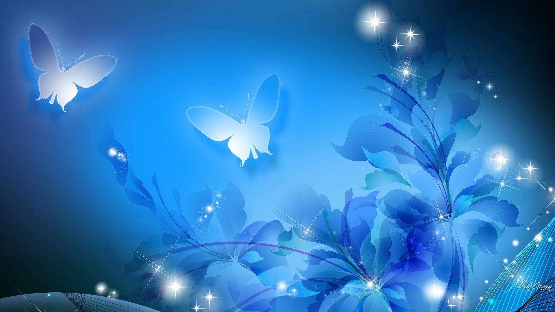 Pretty Blue Sparkly Butterflies Wallpaper