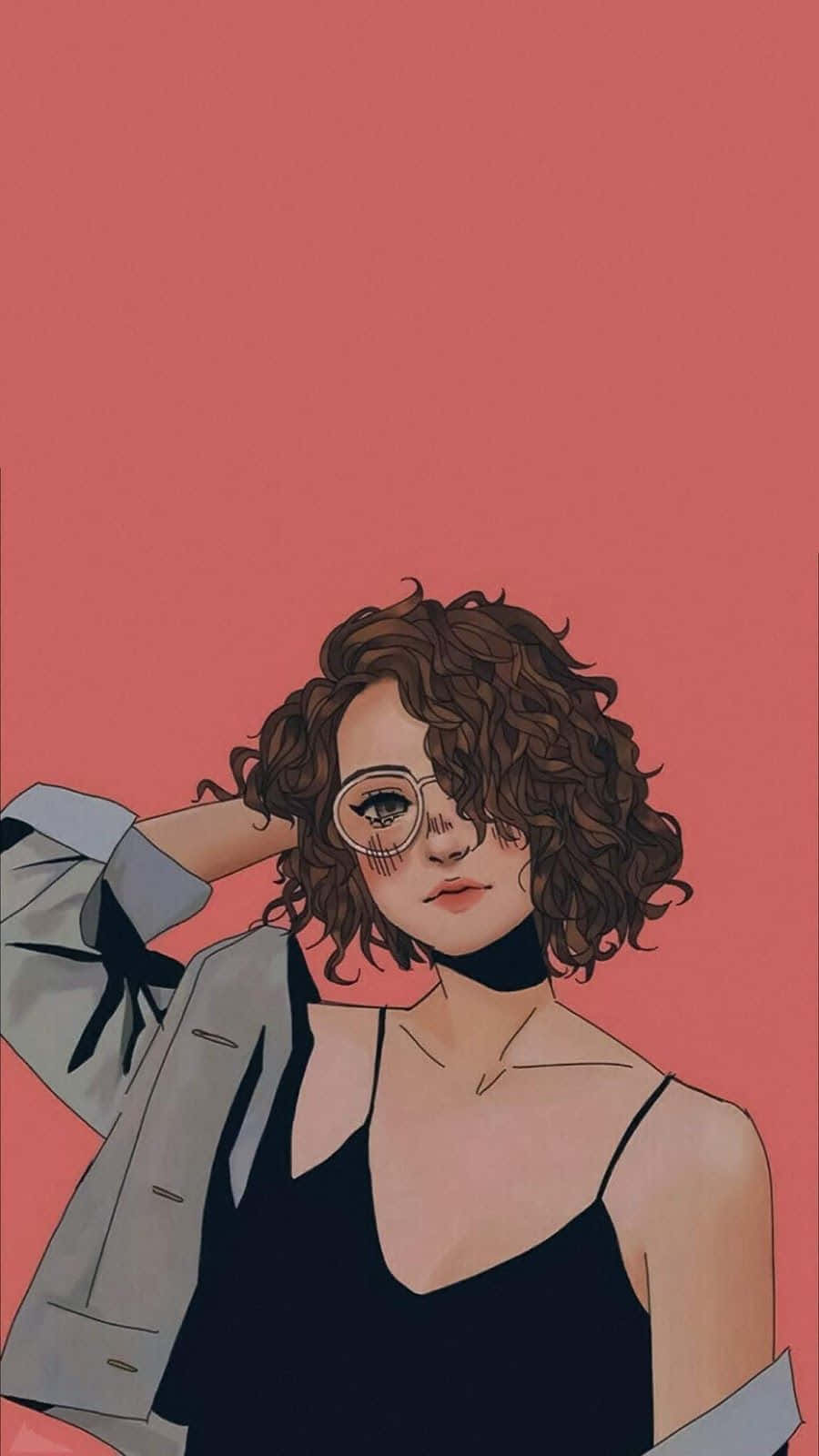 Pretty Cartoon Girl With Short Curly Hair Wallpaper