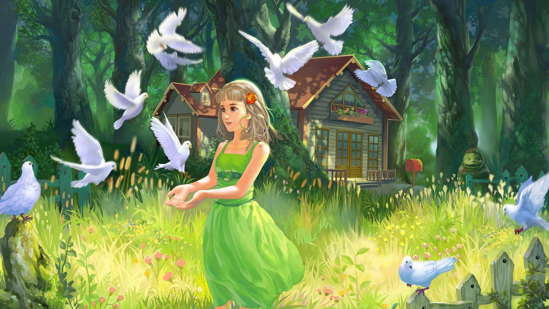 Pretty Girl With Doves Wallpaper