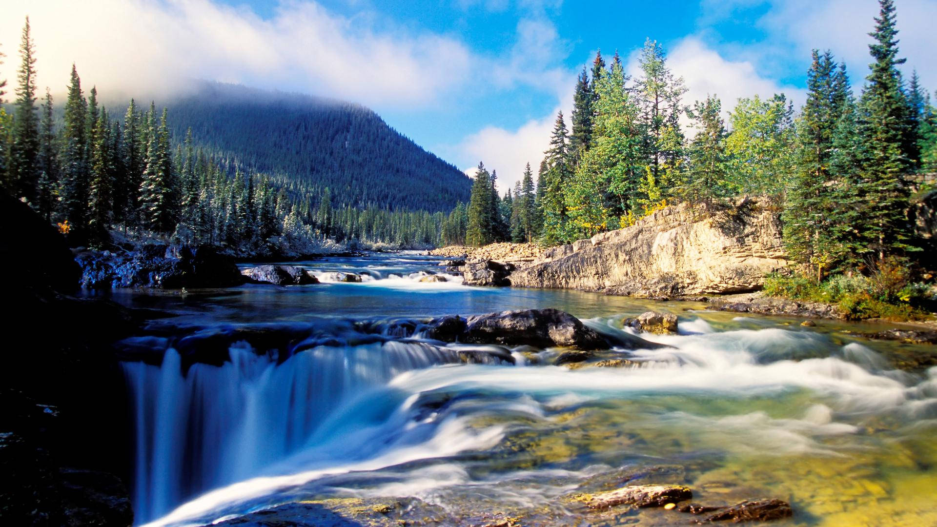 Pretty Landscape Mountain River Waterfall Wallpaper