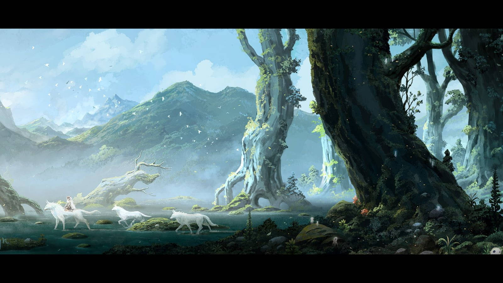 Princess Mononoke And White Wolves Wallpaper