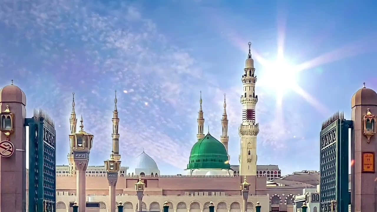 Prophet's Mosque In Medina Under Sunlight Wallpaper