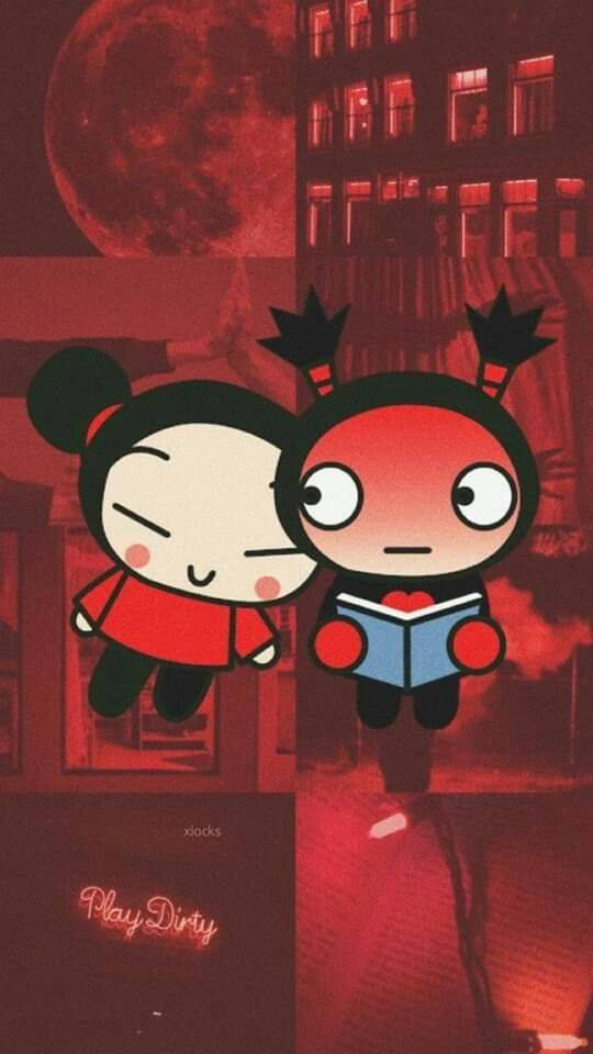 Pucca Leaning On Garu Aesthetic Wallpaper