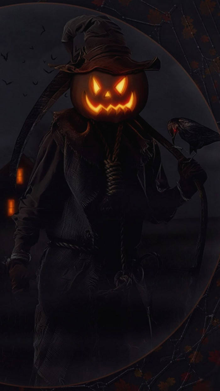 Pumpkin With Scythe Halloween Phone Wallpaper