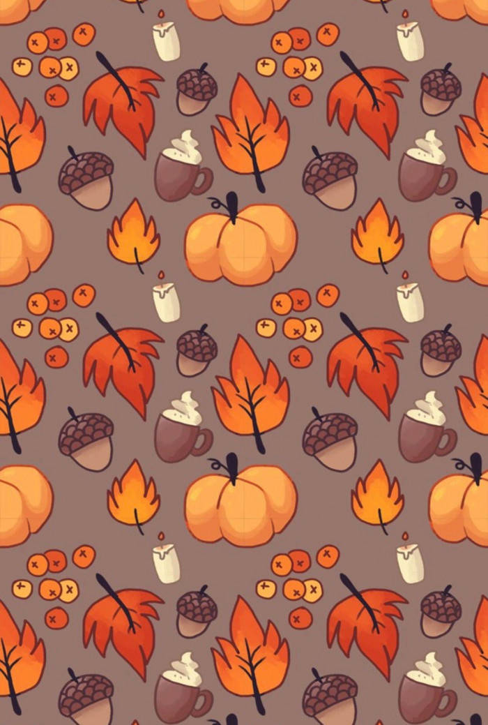 Pumpkins, Acorns, And Maple Leaves Fall Halloween Wallpaper