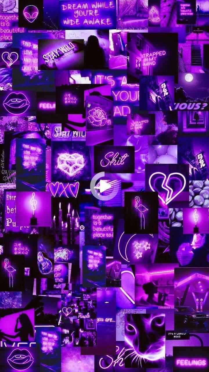 Purple Aesthetic Phone Neon Collage Wallpaper