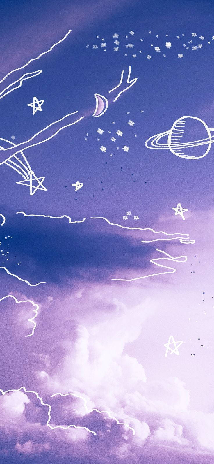 Purple Aesthetic Phone Sky Doodle Wallpaper
