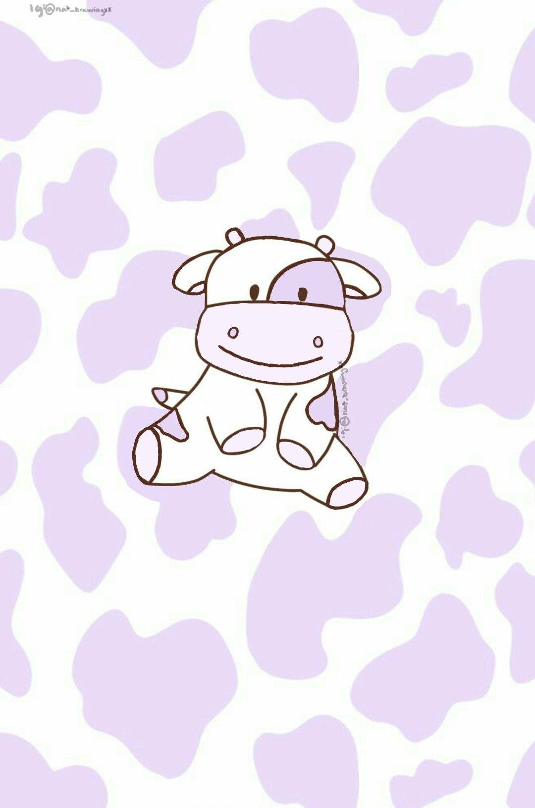 Purple Cow Pattern With Cow Drawing Wallpaper