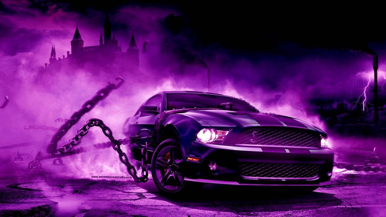 Purple Fire Car With Chains Wallpaper