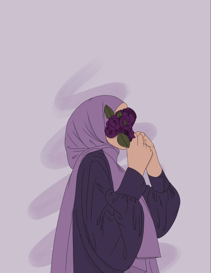 Purple Hijab Cartoon Wallpaper