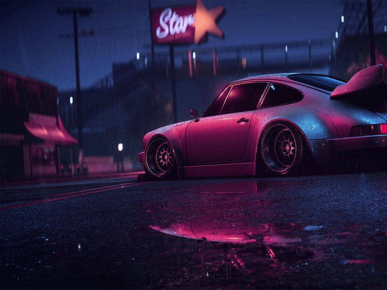 Purple Porsche 911 At Night Wallpaper