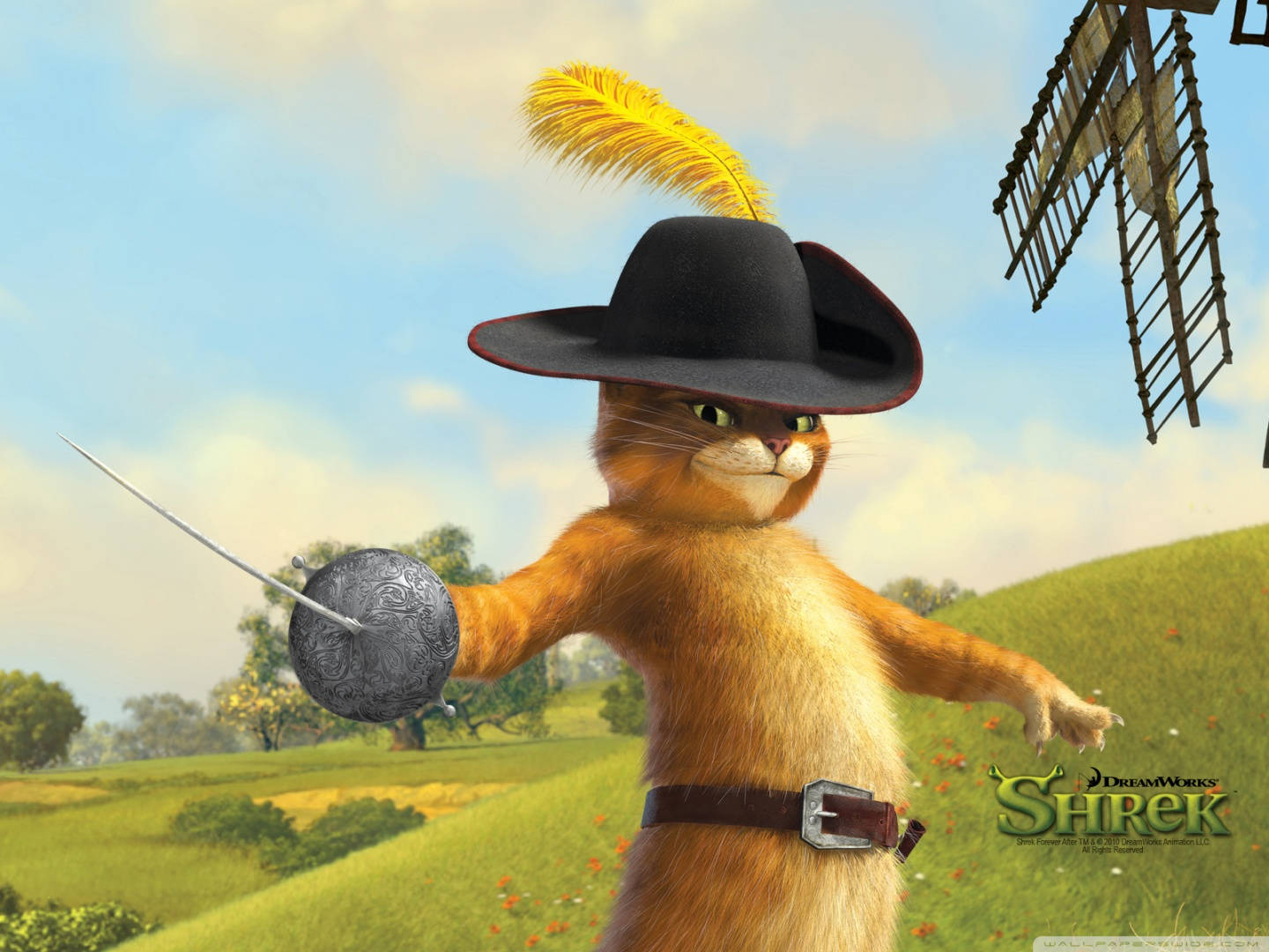 Puss In Boots Exhibiting Fencing Skills Wallpaper