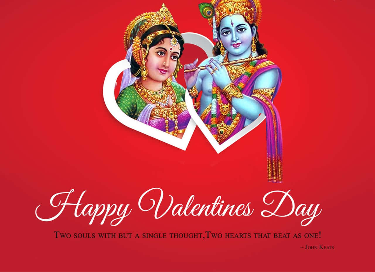 Radha And Krishna Cute Valentines Day Illustration Wallpaper