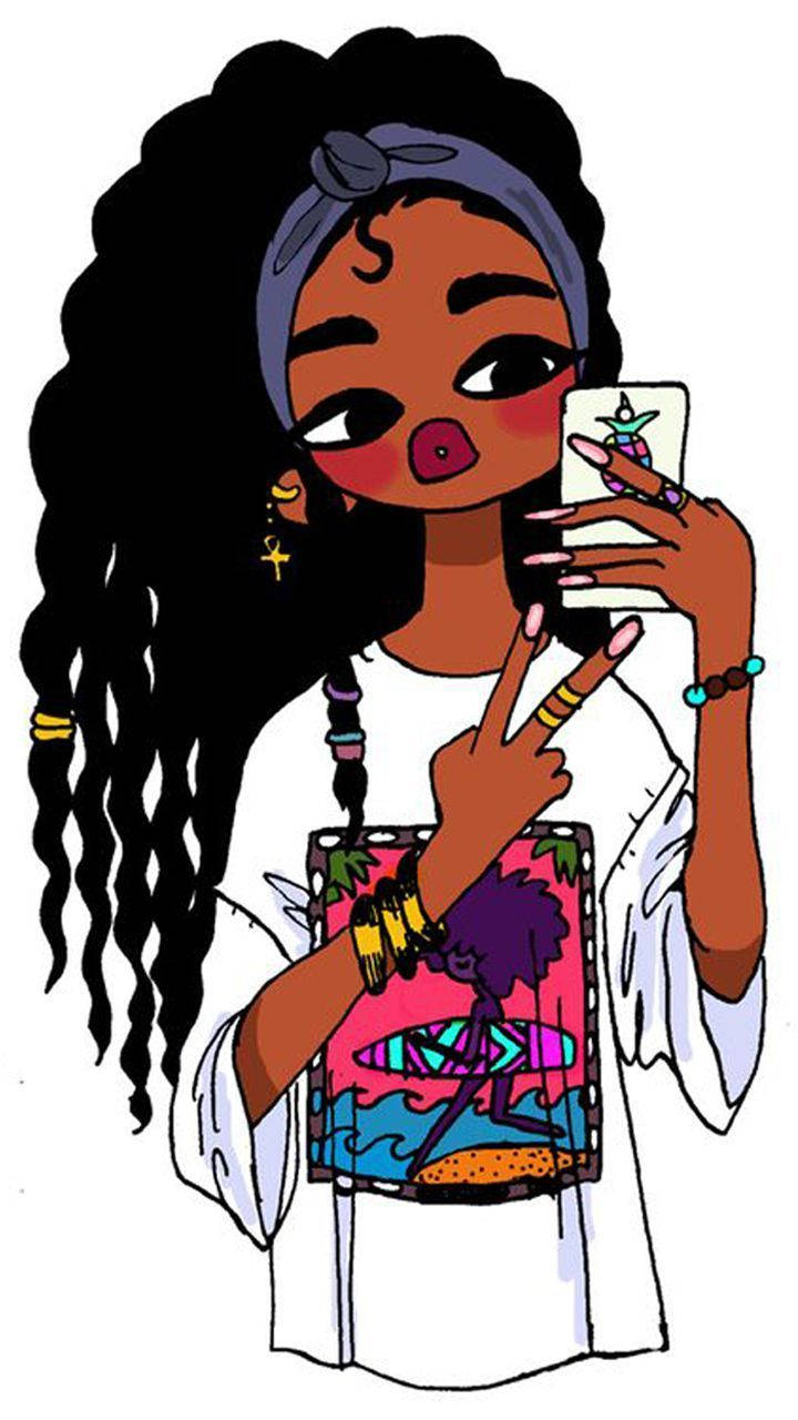 Radiant Black Girl Baddie Making A Peace Sign Wallpaper