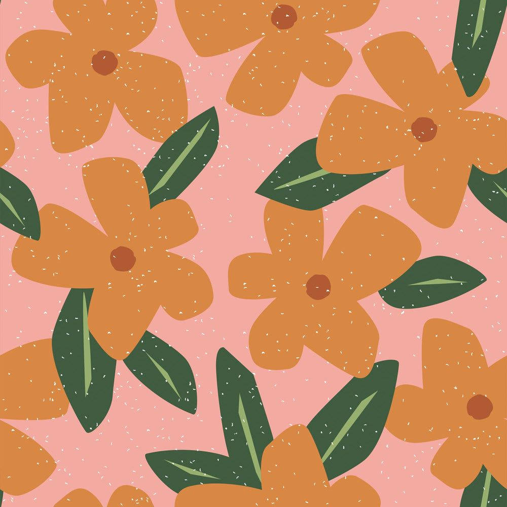 Radiating Warmth Of Orange Florals Wallpaper