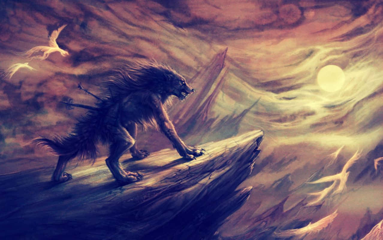 Raging Epic Wolves On Cliff Wallpaper