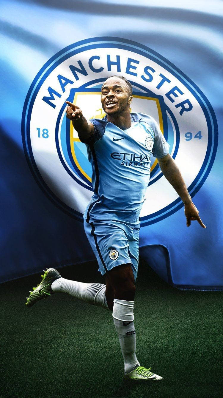 Raheem Sterling With The Mcfc Flag Wallpaper