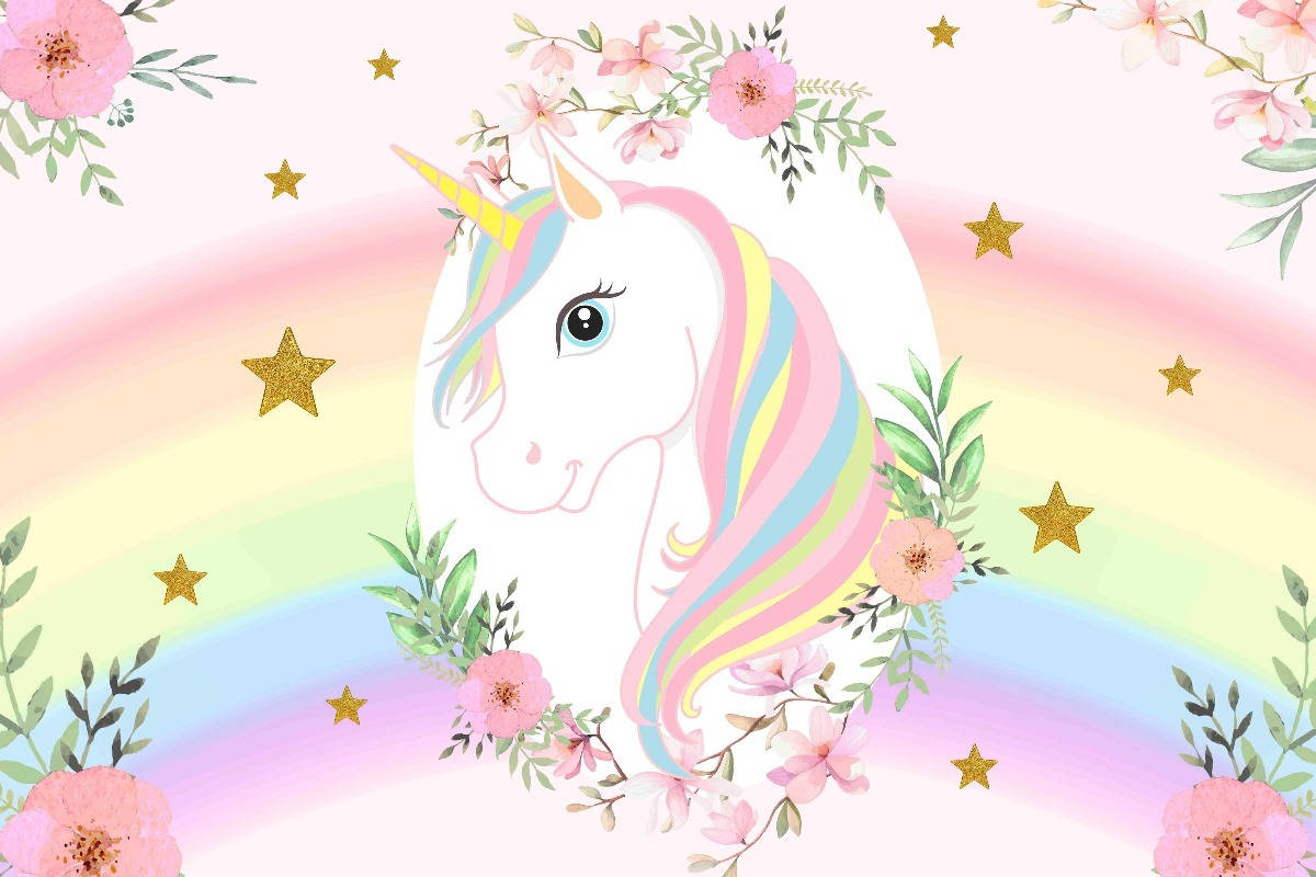 Rainbow Unicorn Floral Wallpaper